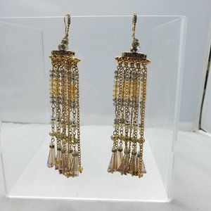 Ali Khan champagne clear ripple long fringe glass bead earring